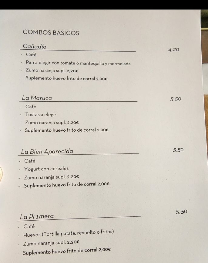 Breakfast Menu at La Primera